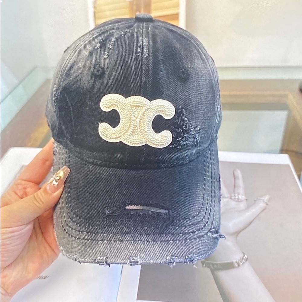 Celine White-Gray Distressed Baseball Cap